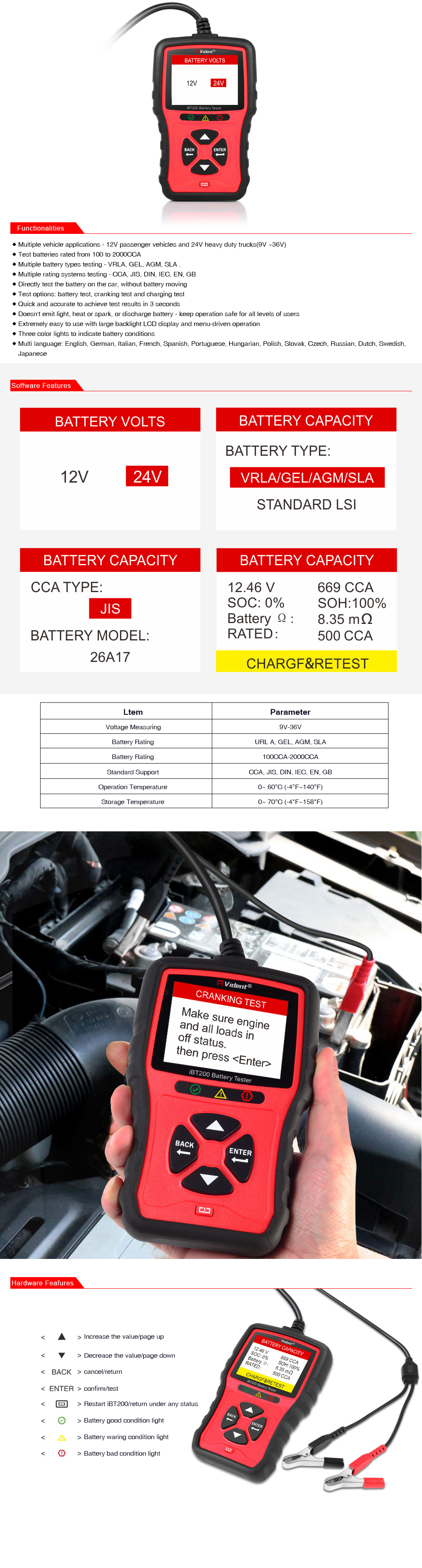 Testeur de batterie iBT200 12V / 24V 